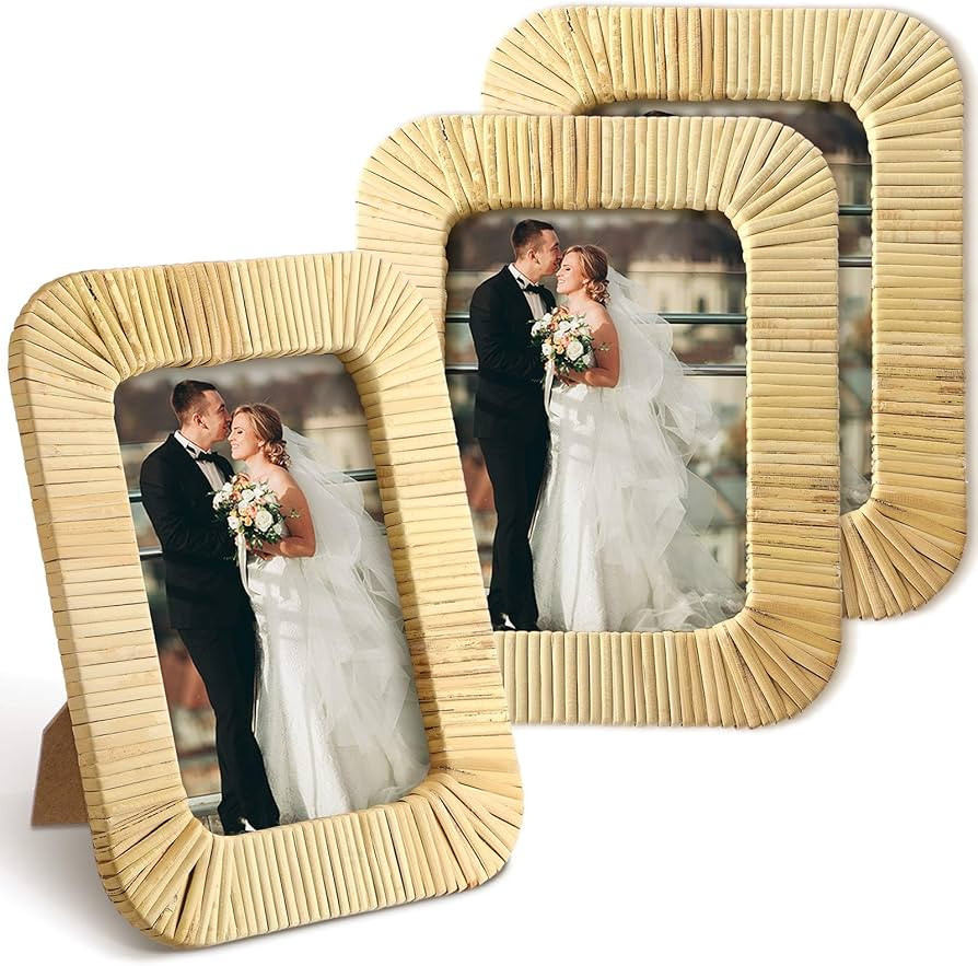 Yookeer 3 Pcs Woven Rattan Picture Frame, 5x7 Inches Boho Farmhouse Style Rattan Photo Frames Ver... | Amazon (US)