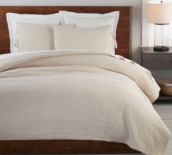 Pick-Stitch Handcrafted Cotton/Linen Quilt & Shams - Flax | Pottery Barn (US)