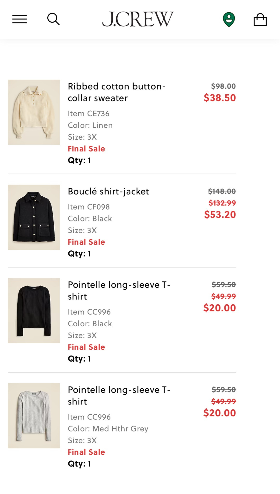 What I just bought from j crew. For context, I’m a 1X or XXL right now in tops but j crew typically runs a little smaller on me and shorter also, so I went with a 3X. If these don’t work, check my stories! 

#LTKFindsUnder50 #LTKPlusSize #LTKSaleAlert