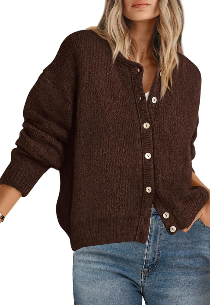 PRETTYGARDEN Crewneck Chunky Cardigan Sweaters | Amazon (US)