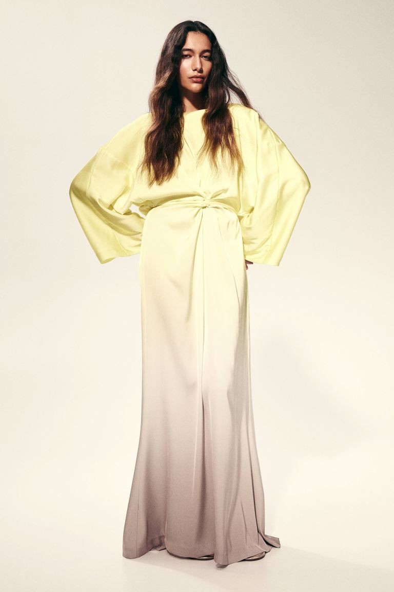 Twist-detail satin dress - Yellow/Ombre - Ladies | H&M GB | H&M (UK, MY, IN, SG, PH, TW, HK)
