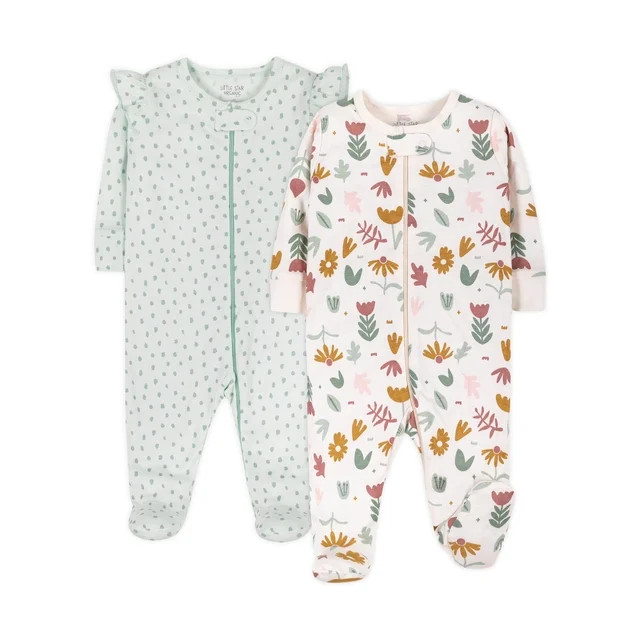 Little Star Organic Baby Girl 2Pk Long Sleeve Sleep N Play, Size Newborn-9M | Walmart (US)
