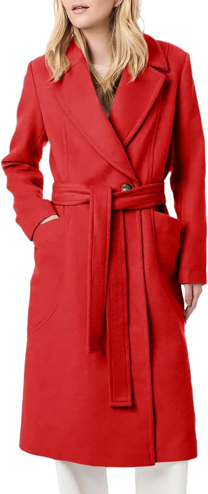 Danedvi Women's Notch Lapel Collar Pea Coat Long Sleeve Casual Fall Winter Long Overcoat with Bel... | Amazon (US)