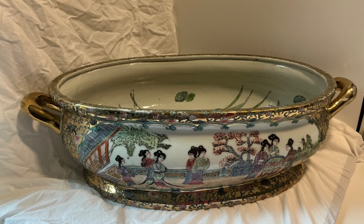 Antique - Large Porcelain Chinoiserie Chinese Footbath w/Handles -  18\u201d x 12\u2019 | eBay | eBay US