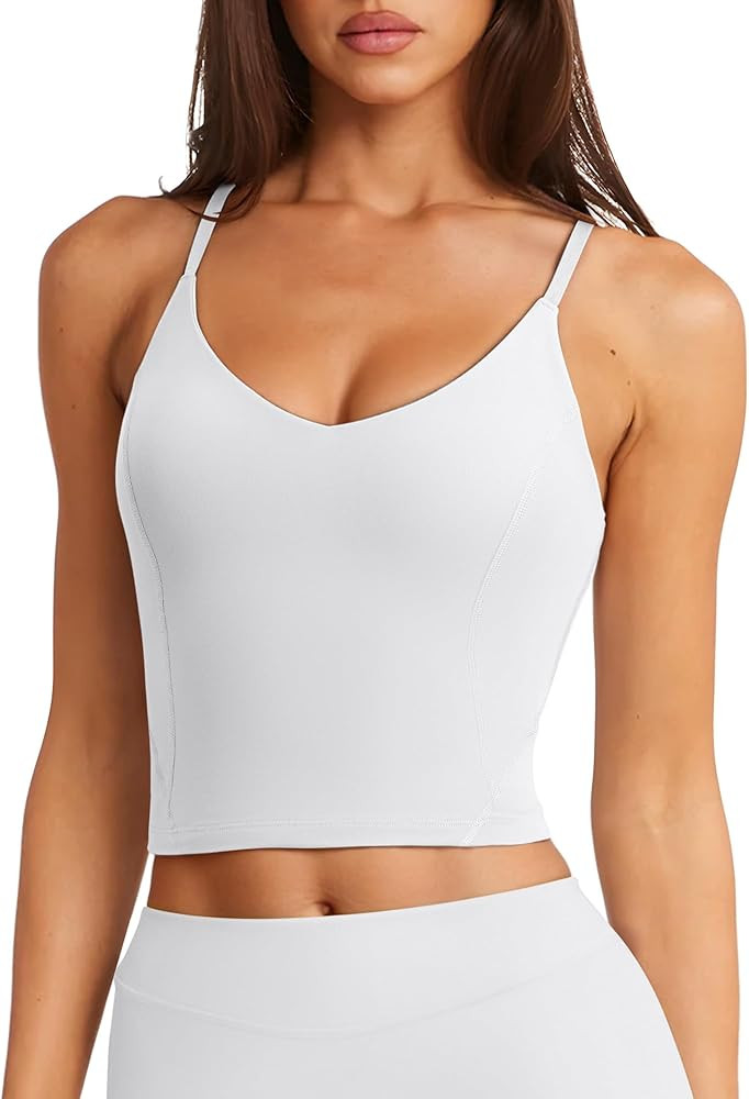 LASLULU Womens Adjustable Spaghetti Strap Sports Bra V Neck Wireless Padded Yoga Bra Camisole Wor... | Amazon (US)