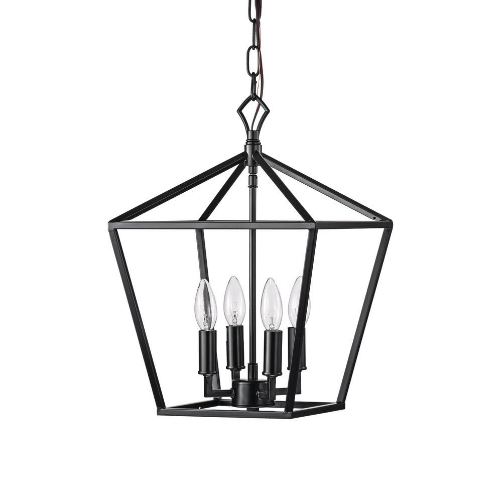 Edvivi Renzo 4-Light Matte Black Caged Pendant with Brushed Nickle or Black Candle Sleeves-EPL135... | The Home Depot