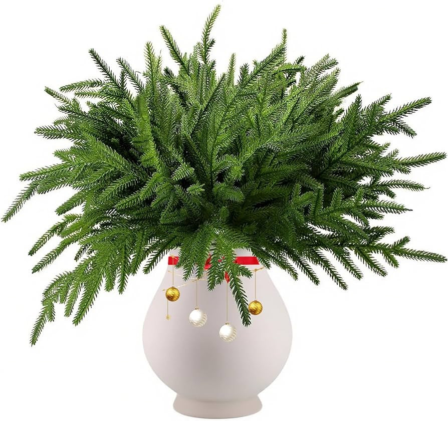 12 Pcs Christmas Norfolk Pine Branches: 18 Inch Artificial Faux Realistic Real Touch Greenery Ced... | Amazon (US)