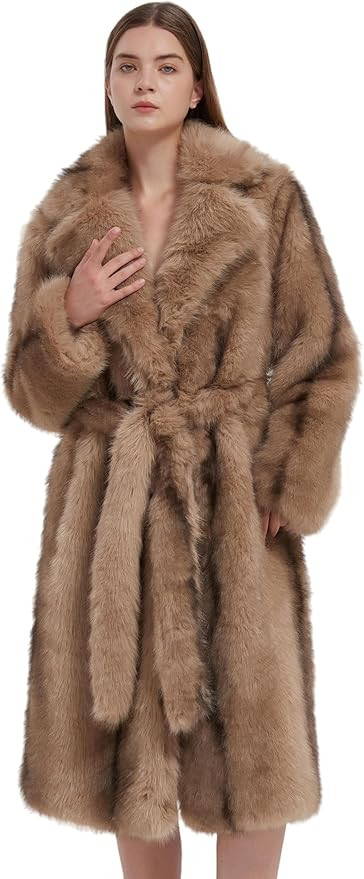 Women Shaggy Faux Fur Maxi Overcoat Lapel Collar Pocket Outwear with Pockets Winter Warm Christma... | Amazon (US)