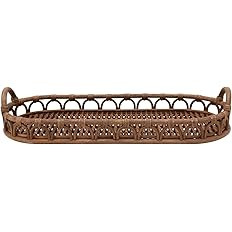 Creative Co-Op Hand-Woven Rattan Handles Tray, 32"L x 13"W x 4"H, Natural | Amazon (US)