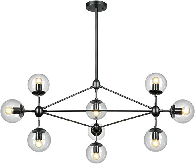 LAMPUNDIT DNA 10-Light Chandelier Black Finish with Globe Glass Shade, Modern Chandelier for Kitc... | Amazon (US)