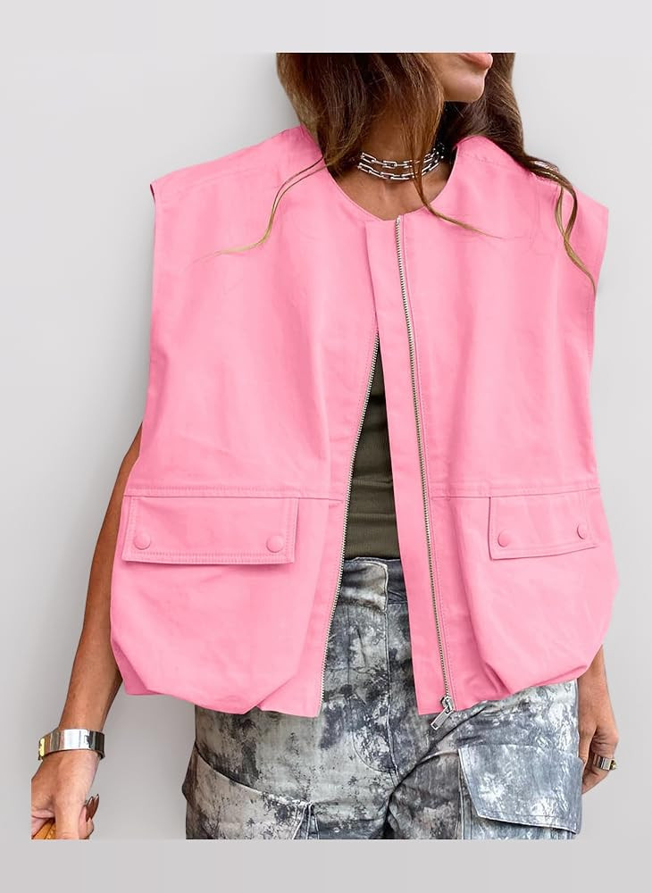 Acrawnni Cargoweste f\u00fcr Damen, \u00fcbergro\u00dfe Gr\u00f6\u00dfe, l\u00e4ssig, \u00e4rmell... | Amazon (DE)