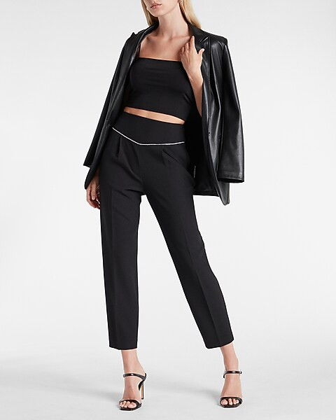 Super High Waisted Embellished Supersoft Twill Carrot Ankle Pants | Express