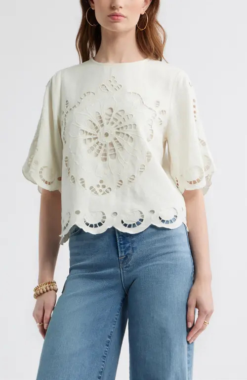 Treasure & Bond Eyelet Cotton Blend Top in Ivory Egret at Nordstrom, Size Small | Nordstrom
