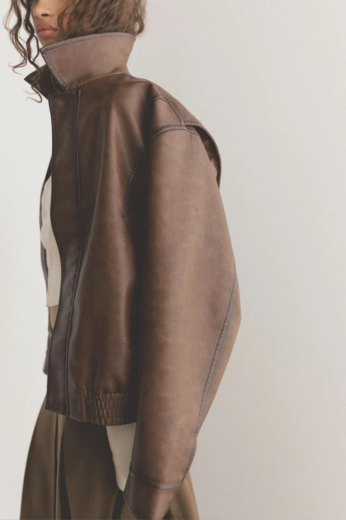 VINTAGE INSPIRED VEGAN LEATHER BOMBER JACKET | OAK + FORT