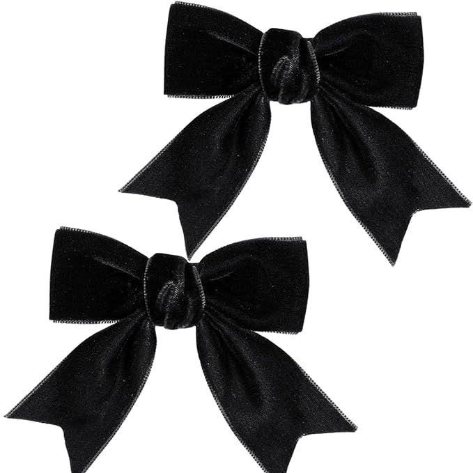 Black Velvet Hair Bow Hair Clip Valentines Handmade Velvet Ribbon Bow Hair Clip Black Bows for Ha... | Amazon (US)