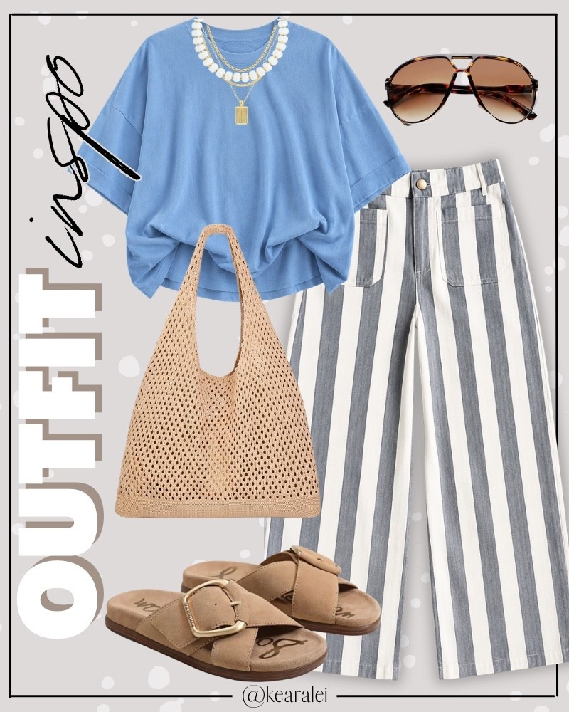 Cute summer outfit Amazon fashion affordable back to school outfits teacher outfits cornflower blue shirt shirts 2026 womens solid T Shirts loose oversized tops basic tee tops basics with white and grey gray vertical stripes striped cropped wide leg jeans casual high waisted stretchy straight leg denim pants with pockets and khaki tan woven crochet beach tote bag beach bag for women aesthetic mesh tote bag hippie bag knit bag Sam Edelman Darla slides tan suede leather flat sandals criss cross buckle straps slides slip-on comfortable summer vacation beach sandals gold jewelry brown aviator sunglasses || teacher outfit teaching back to school looks business casual outfits #summer #anthropologie #spring #casual #cute #boho #mom #freepeople #teaching #outfit #outfits
.
.
.
Women’s Amazon fashion, teacher outfits, business casual, casual outfits, neutrals, street style, Midi skirt, Maxi Dress, Swimsuit, Bikini, Travel, skinny Jeans, Puffer Jackets, Concert Outfits, Cocktail Dresses, Sweater dress, Sweaters, cardigans Fleece Pullovers, hoodies, button-downs, Oversized Sweatshirts, Jeans, High Waisted Leggings, dresses, joggers, fall Fashion, winter fashion, leather jacket, Sherpa jackets, Deals, shacket, Plaid Shirt Jackets, lounge set, Date Night Outfits, Vacation outfits, Mom jeans, shorts, sunglasses,  Romper, jumpsuit, Airport outfits, biker shorts, Weekender bag, plus size fashion, Stanley cup tumbler, Work blazers, Work Wear, workwear

boots booties tall over the knee, ankle boots, Chelsea boots, combat boots, pointed toe, chunky sole, heel, high heels, sneakers, slip on shoes, Nike, adidas, vans, dr. marten’s, ugg slippers, golden goose, sandals, high heels, loafers, Birkenstock Birkenstocks, Steve Madden, Target, Abercrombie and fitch, Amazon, Shein, Nordstrom, H&M, forever 21, forever21, Walmart, asos, Nordstrom rack, Nike, adidas, Vans, Quay, Tarte, Sephora, lululemon, free people, j crew jcrew factory, old navy

#LTKootd #LTKgrwm #LTKSeasonal