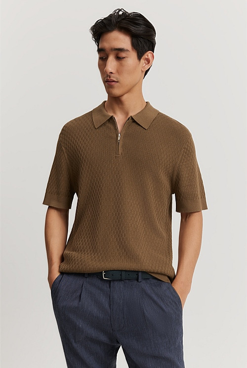 Cotton Silk Textured Knit Polo | Country Road