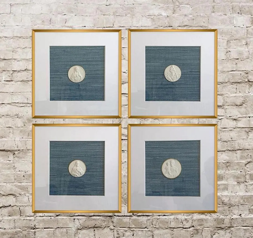 Sacred Framed Intaglios, Set of Four, Framed and Matted, Grasscloth, Religious - Etsy | Etsy (US)