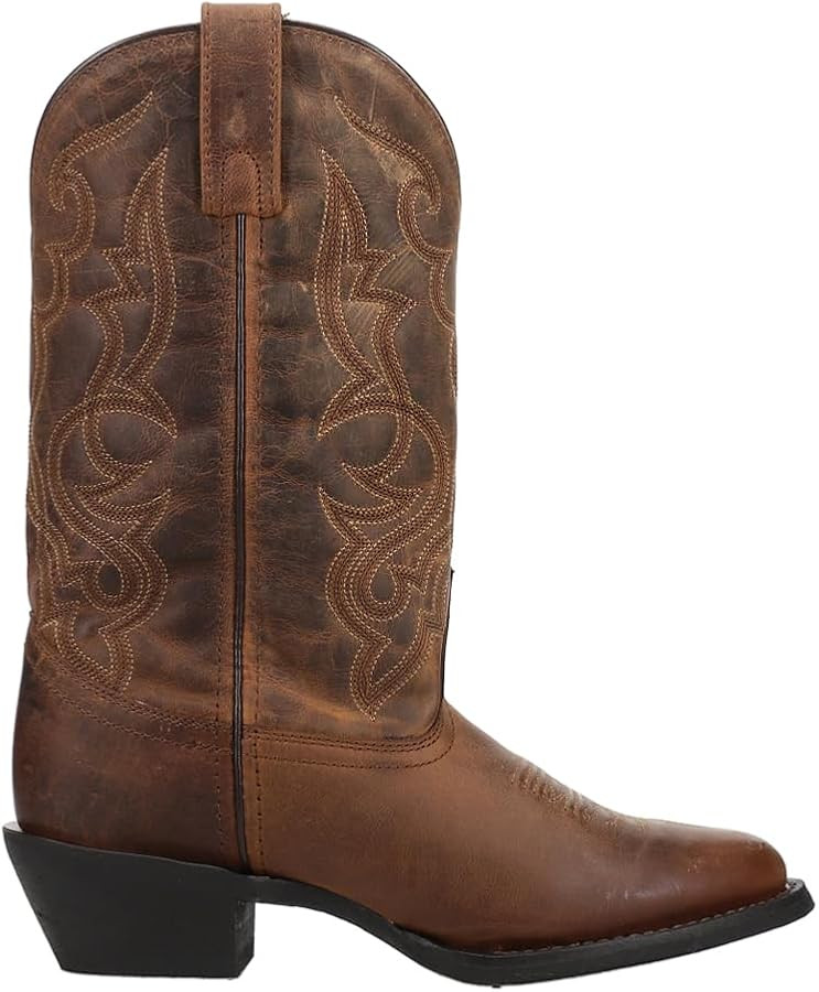 Laredo Womens Maddie Embroidered Round Toe Pull On Casual Boots Mid Calf Low Heel 1-2" - Black | Amazon (US)