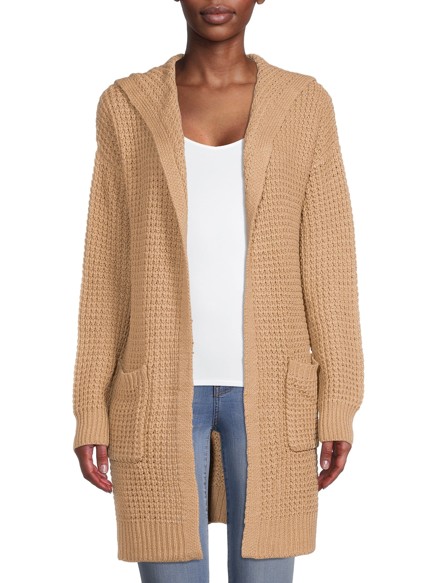 No Boundaries Juniors' Lace-Up Cardigan Sweater with Hood | Walmart (US)