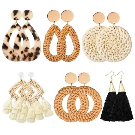 PENGXIANG 6 Pairs Women Tassel Hoop Earrings Elegant Handmade Rattan Earrings Bohemian Resort Style  | Walmart (US)