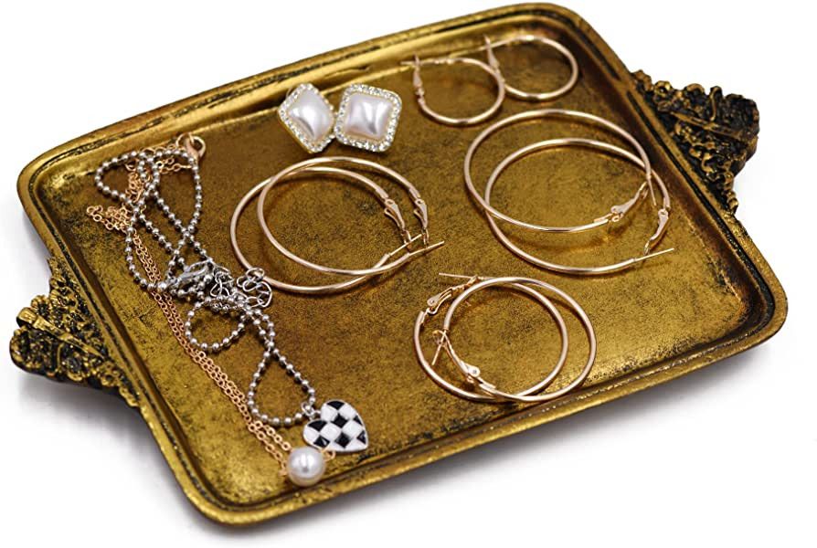 Vintage Gold Jewelry Decorative Tray, Perfume Organizer Jewelry Dresser Organizer Tray ,Bathroom ... | Amazon (US)
