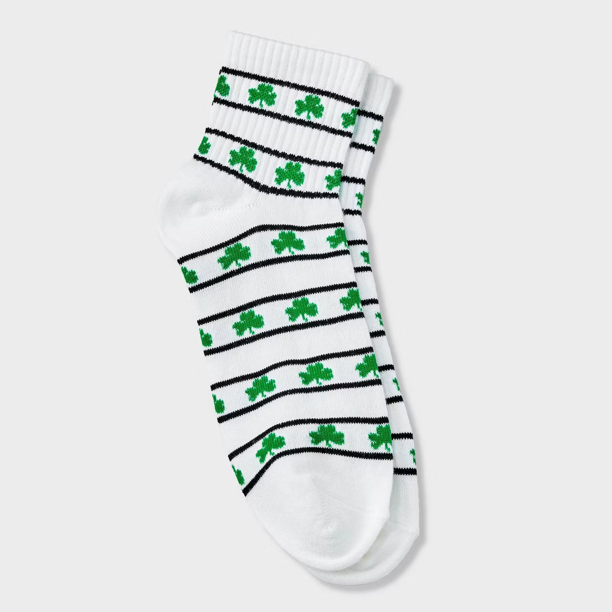 Women's Stripes & Shamrocks Ribbed St. Patrick's Day Ankle Socks - White/Green/Black 4-10 | Target
