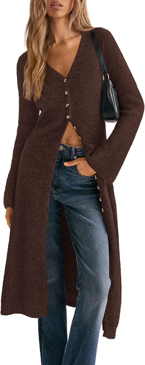 PRETTYGARDEN Women Long Cardigan Bell Sleeve Sweater Dress | Amazon (US)