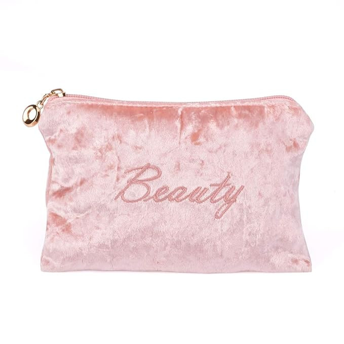 Ideayard Cosmetic bag | Portable Makeup Bag | Baby Pink | Made from Comfortable Velvet | Amazon (US)