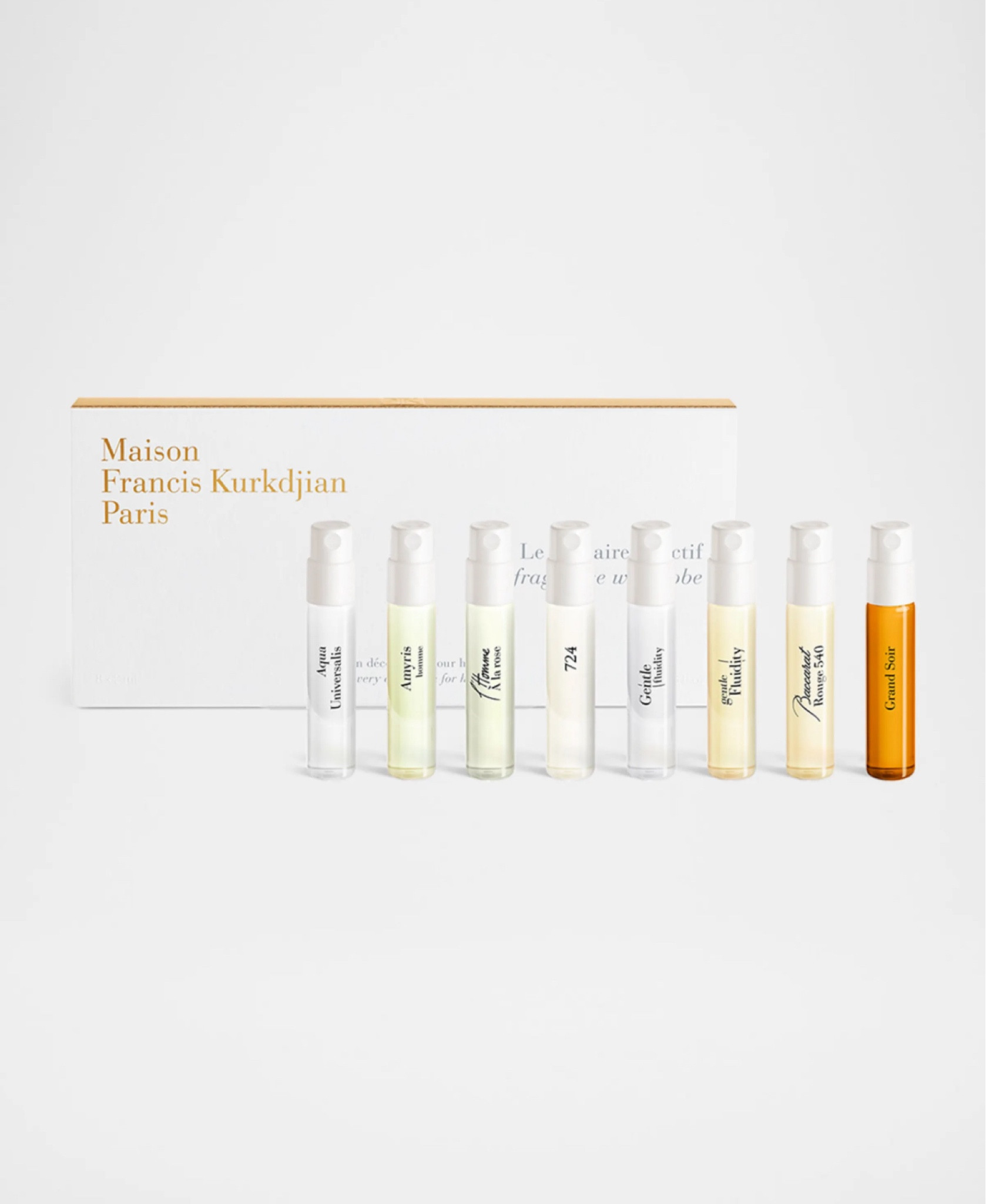 Francis Kurkdjian gift set collection for him featuring eight travel-size sprays including: Aqua Universalis, Amyris Homme, L'homme À La Rose, 724, Gentle Fluidity Silver, Gentle Fluidity Gold, Baccarat Rouge 540 And Grand Soir.

Box set includes:
Aqua Universalis
Amyris Homme
L'homme À La Rose
724
Gentle Fluidity Silver
Gentle Fluidity Gold
Baccarat Rouge 540
Grand Soir

	•	#MensCologne
	•	#CologneForMen
	•	#FragranceCollection
	•	#MensFragrance
	•	#LuxuryScents
	•	#CologneLovers
	•	#CologneDiscoverySet
	•	#FragranceSetForMen
	•	#ScentJourney
	•	#FragranceEnthusiast
	•	#CologneAddict
	•	#SignatureScent
	•	#GiftForHim
	•	#LuxuryGifts
	•	#StyleAndScent
	•	#MenWhoSmellGood
	•	#ScentStyle
	•	#HolidayGiftGuide
	•	#PerfectGiftForHim
	•	#GiftsForHim


#LTKHoliday #LTKMens #LTKGiftGuide