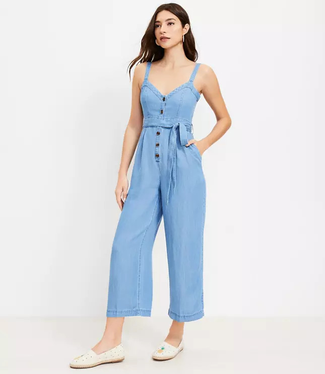 Chambray Strappy Jumpsuit | LOFT