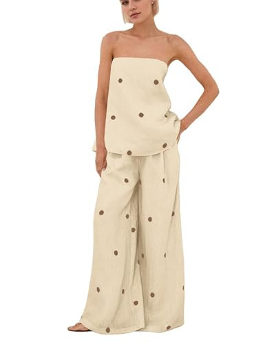 MISSACTIVER Women Polka Dot Tube Top Pant Set Spot Print Strapless Bandeau Wide Leg Pants Lounge Sets Summer 2 Piece Outfits | Amazon (US)