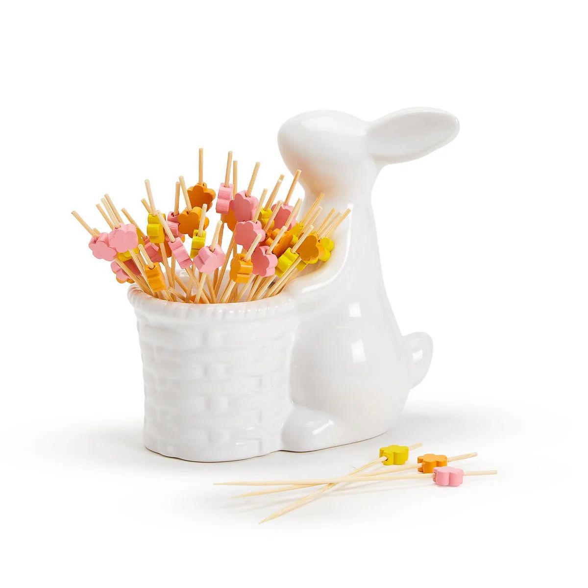 Flower Food Picks With Bunny Ceramic Holder | Ellie and Piper