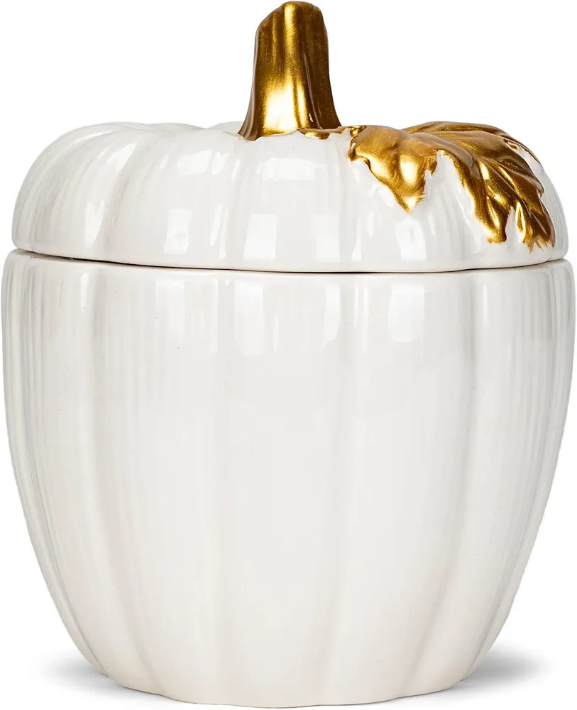 Transpac Glazed White Pumpkin Gold Foil 6 x 5 Ceramic Decorative Box with Lid (TH00387) | Amazon (US)