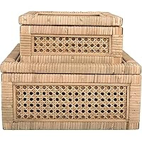 Amazon.com: Creative Co-Op Woven Rattan Glass Lids & Fir Wood Frame (Set of 2 Sizes) Display Boxe... | Amazon (US)