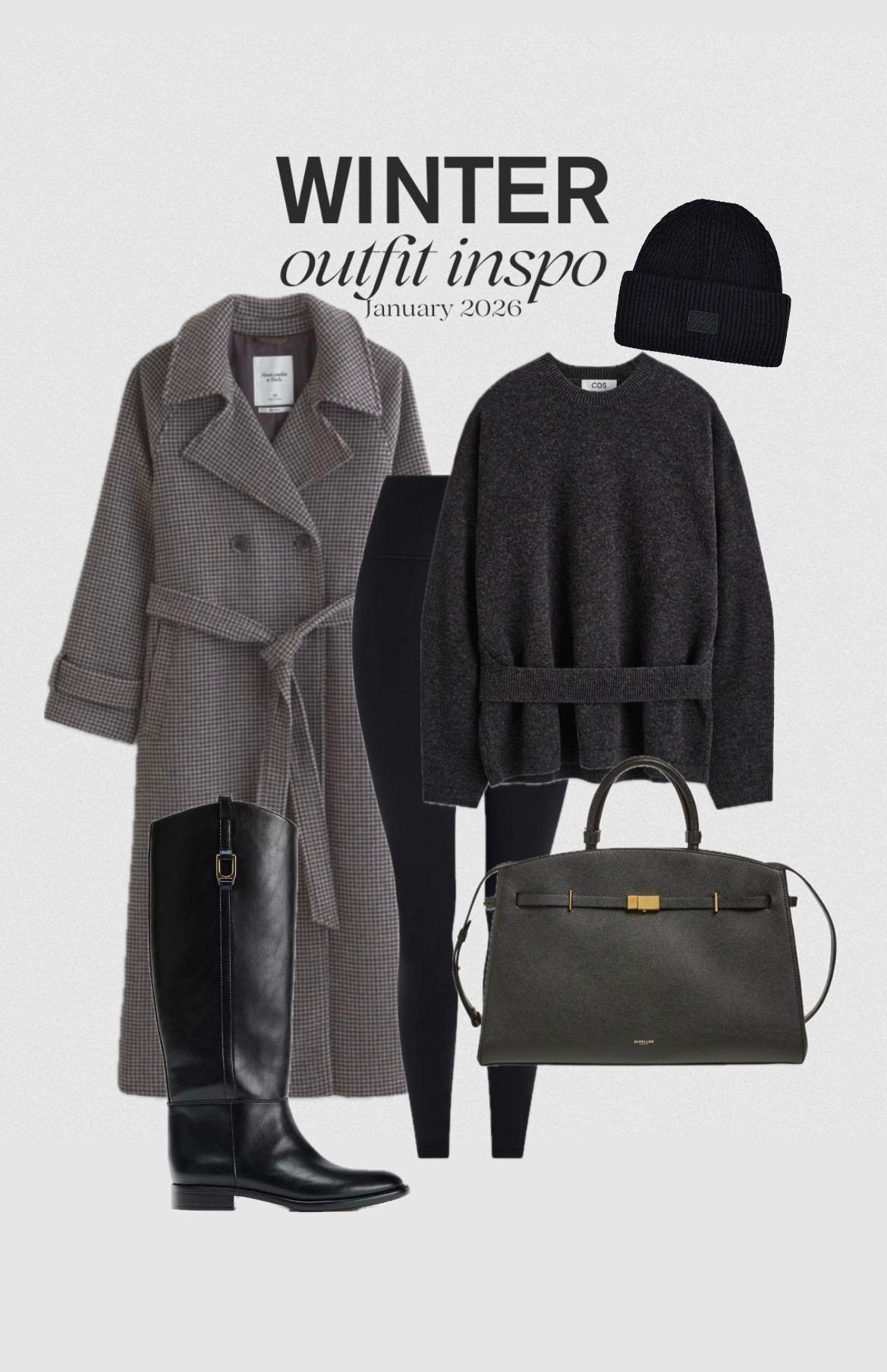 What to wear, office outfit, capsule wardrobe, winter outfit, countryside outfit, Abercrombie belted wool coat, grey COS sweater, black leggings, leather riding boots, Varley black beanie, DeMellier leather bag, cozy outfit, simple outfit, easy outfit 

#LTKFindsUnder100 #LTKFindsUnder50 #LTKWorkwear