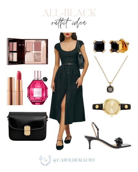 Here's an all-black outfit idea you can recreate: a chic midi dress, stylish heels, an elegant purse, and more!
#classiclook #monochromestyle #petitefashion #dinnerdate

#LTKShoeCrush #LTKStyleTip #LTKSeasonal