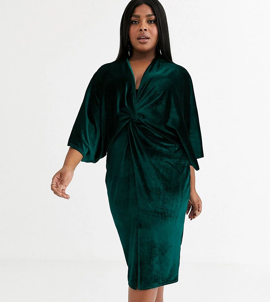 Flounce London Plus velvet kimono midi dress in emerald-Green | ASOS (Global)