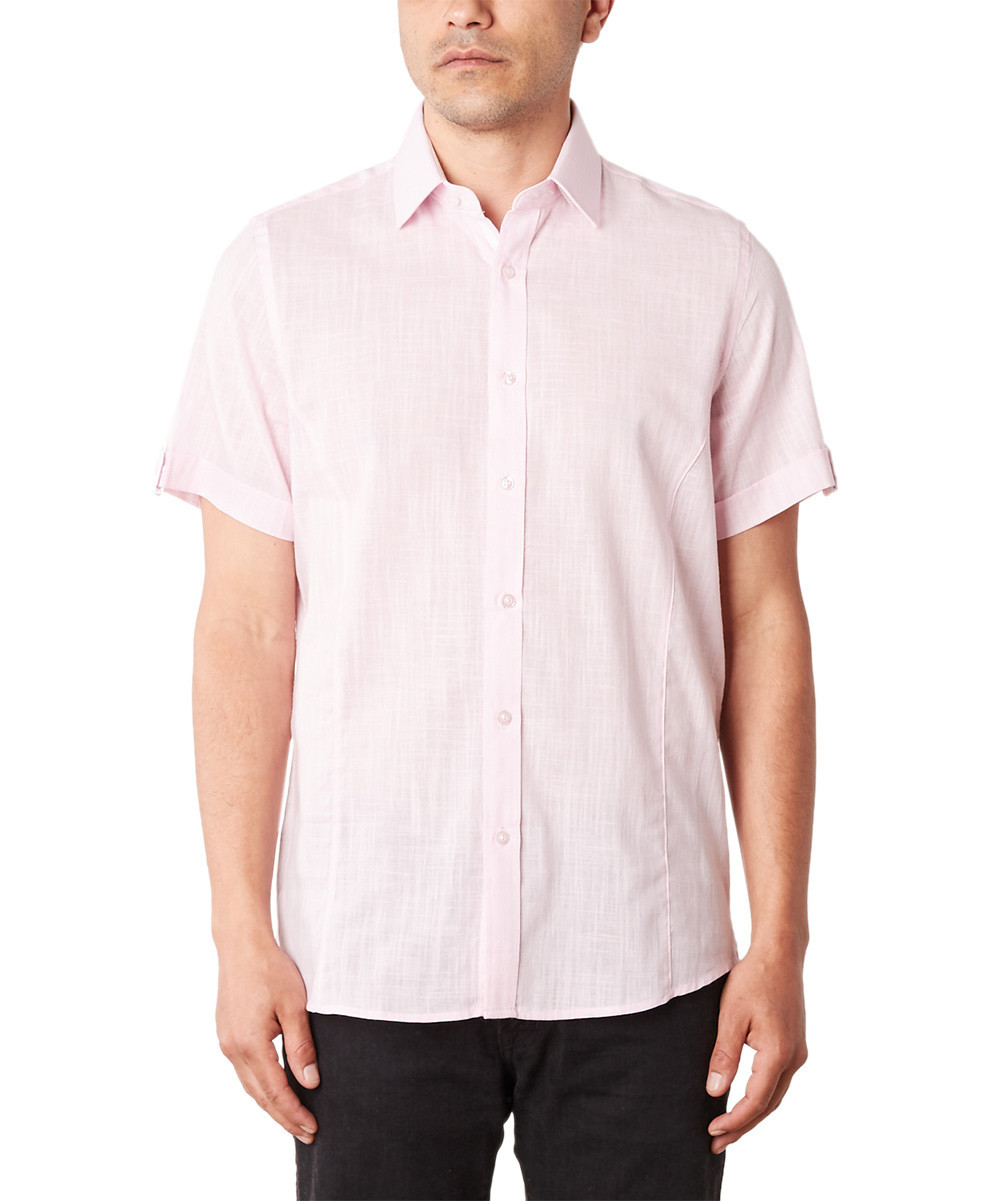 Rosso Milano Men's Button Down Shirts PINK - Pink Short-Sleeve Button-Up - Men | Zulily
