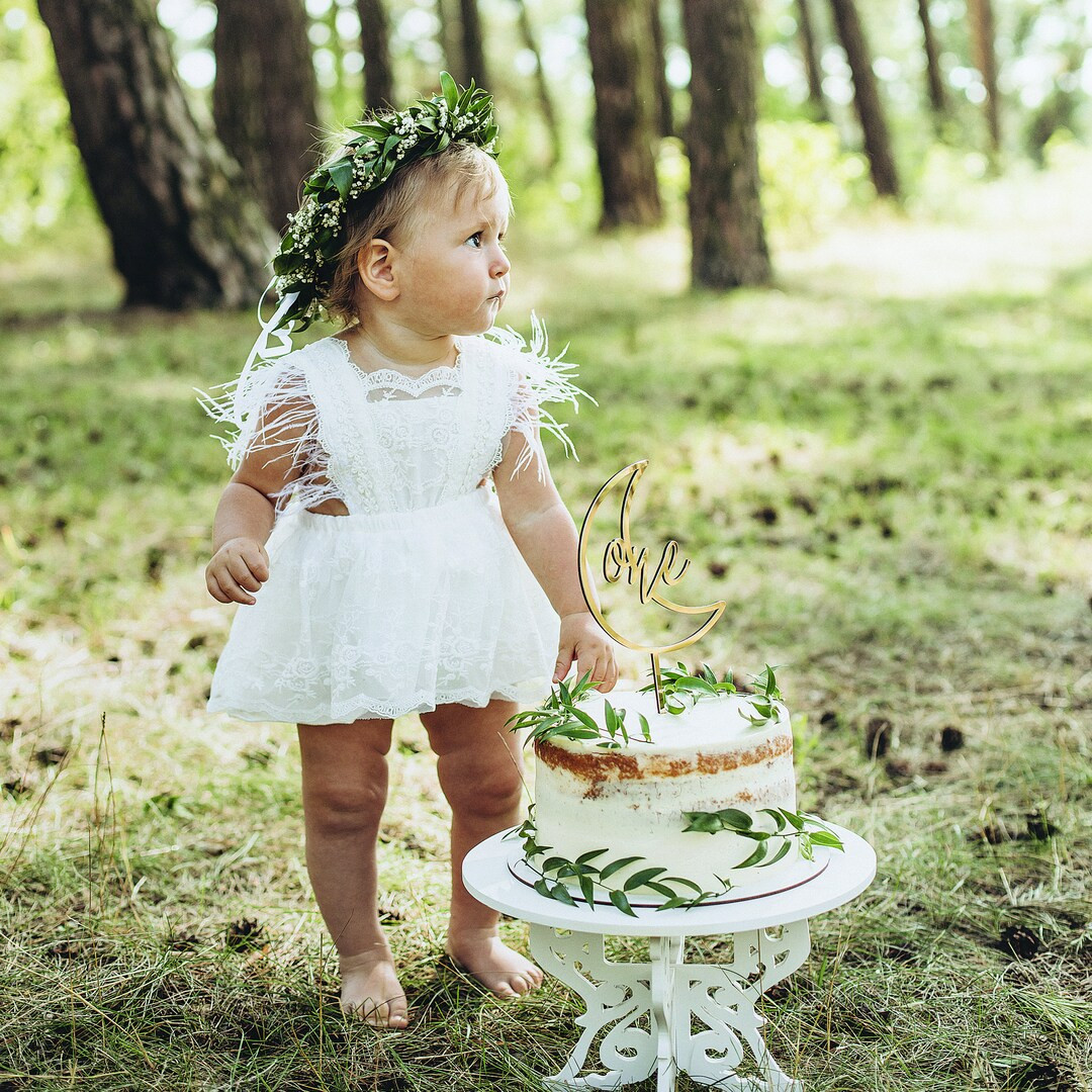 White Cake Smash outfit girl, First Birthday photoshoot, Boho Feathers, Lace baby dress for Newbo... | Etsy (CAD)