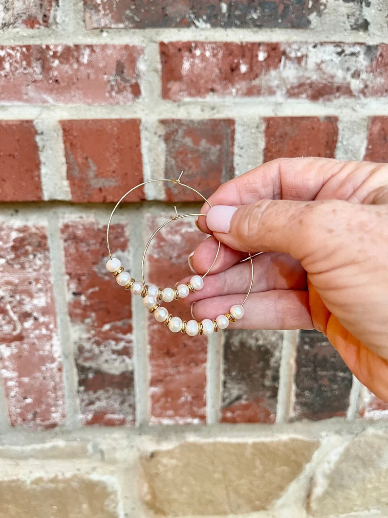 Freshwater Pearl Hoops - Etsy | Etsy (US)