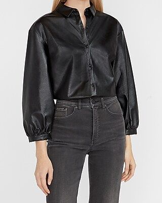 Vegan Leather Balloon Sleeve Shirt | Express