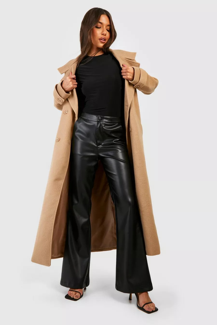 Faux Leather High Waisted Flared Pants | boohoo (US & Canada)
