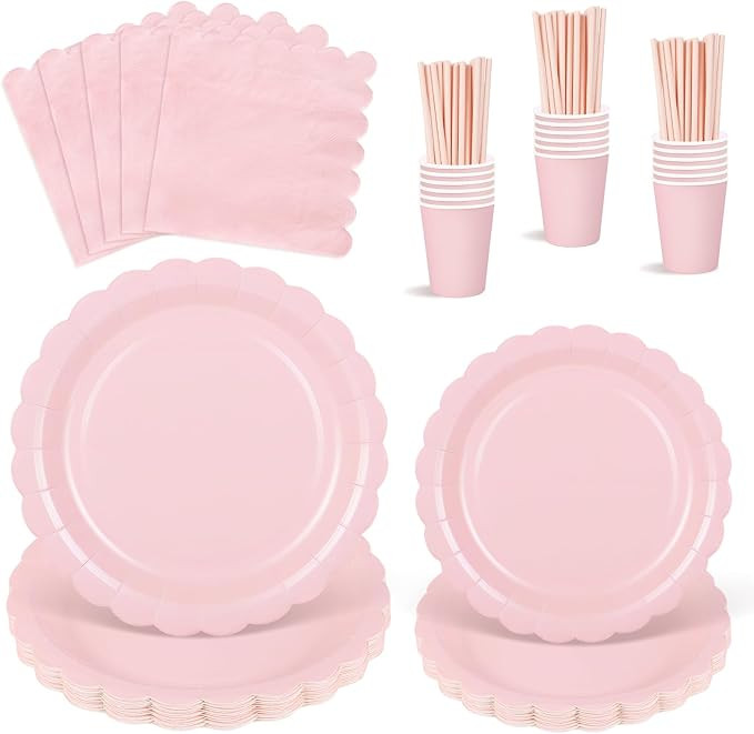 125 Pcs Pink Paper Plates and Napkins, Light Pink Party Supplies Include Scalloped Plate Napkins ... | Amazon (UK)