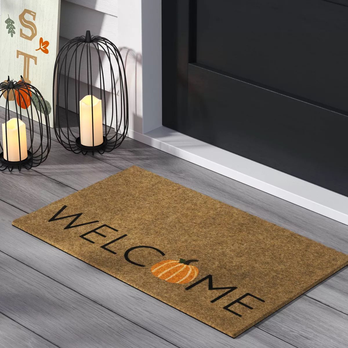 1'6"x2'6" Halloween 'Welcome' Faux Coir Doormat Natural/Orange - Hyde & EEK! Boutique™ | Target