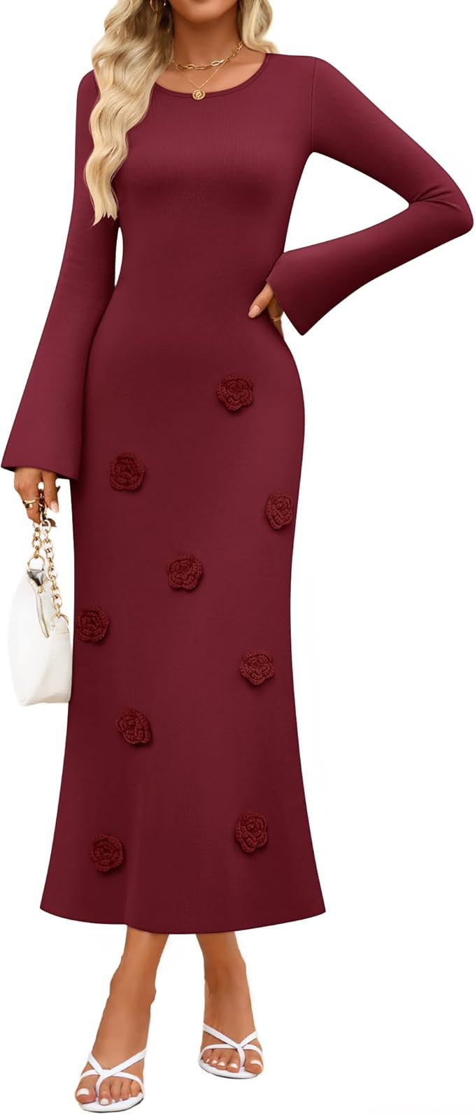 ZESICA Fall Winter Wedding Guest Sweater Dresses for Women 2025 Elegant Long Sleeve Formal Cockta... | Amazon (US)