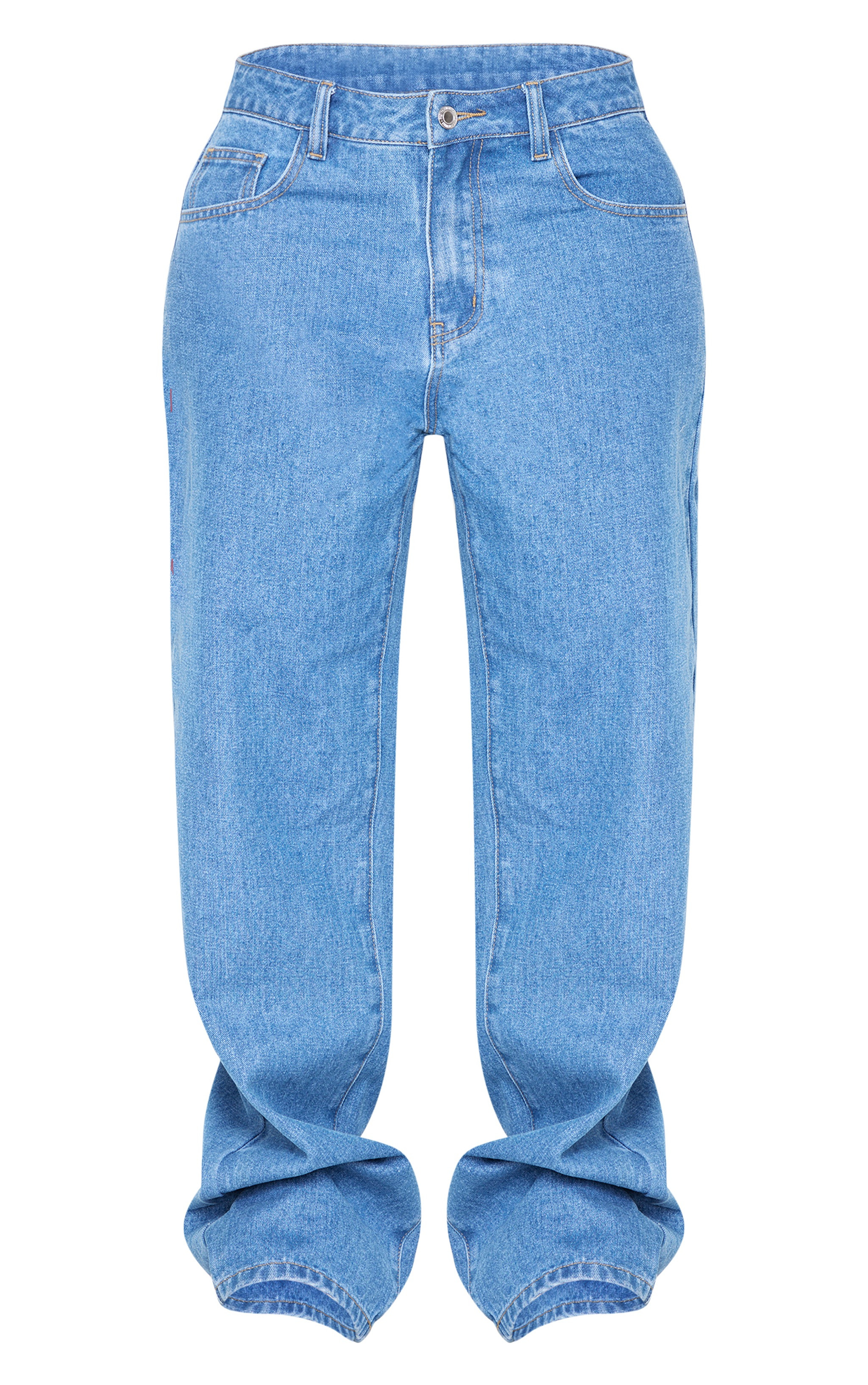 Shape Light Blue Wash Low Rise Slogan Straight Leg Denim Jeans | PrettyLittleThing UK