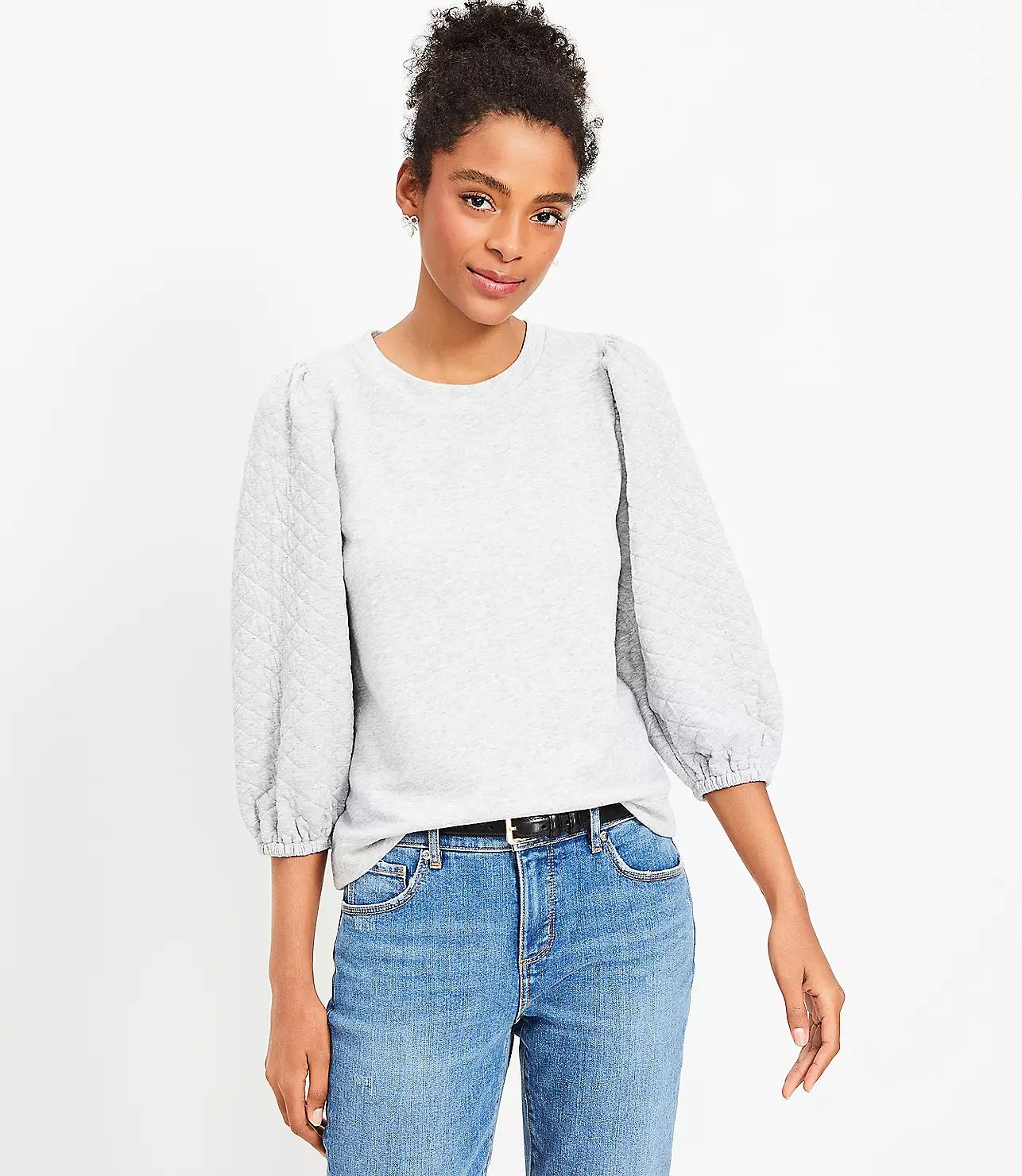Cozy Quilted Sleeve Sweatshirt | LOFT