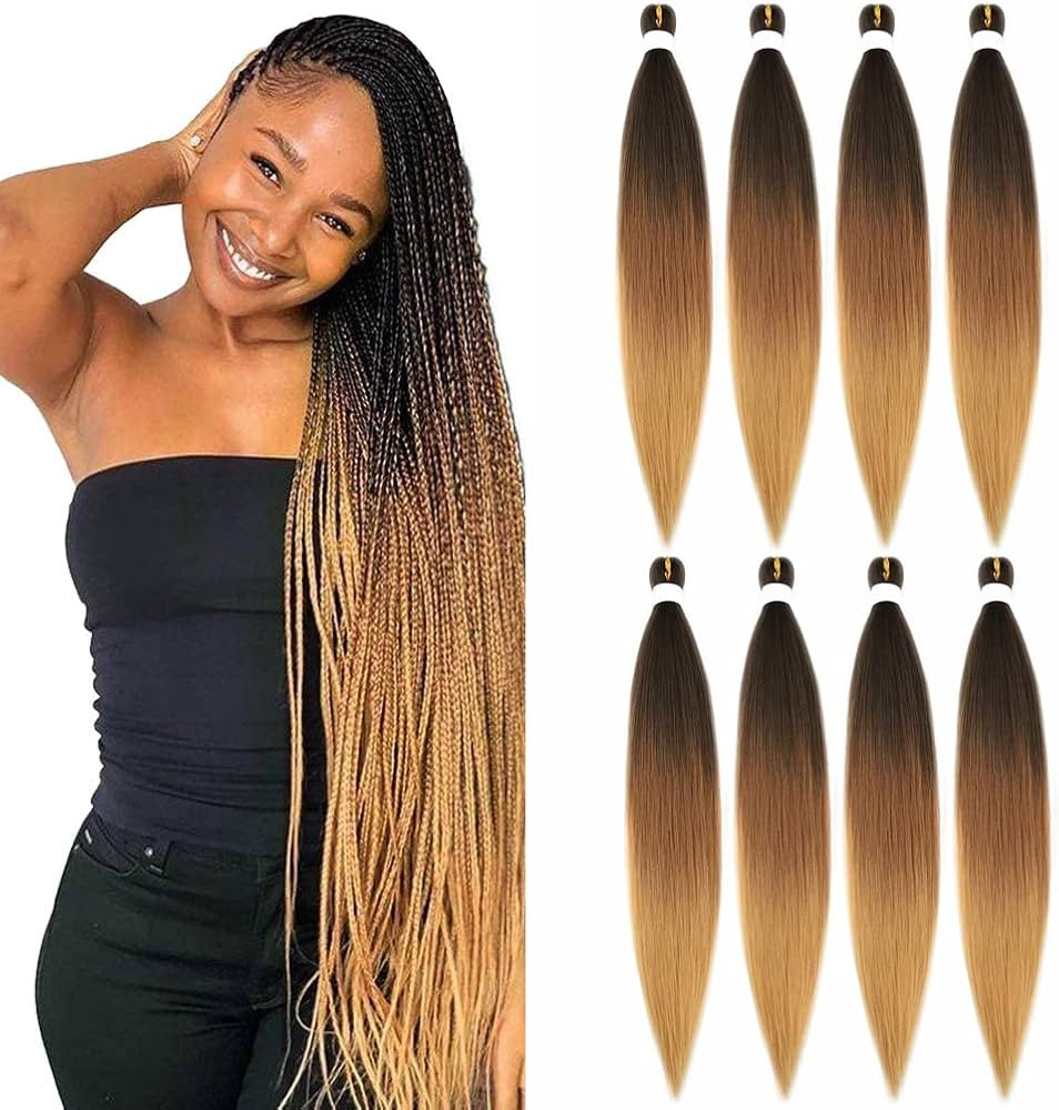 Pre Stretched Braiding Hair Ombre 36 Inch Long Brown Braiding Hair 8 Packs Easy Braids Hair Yaki ... | Amazon (US)