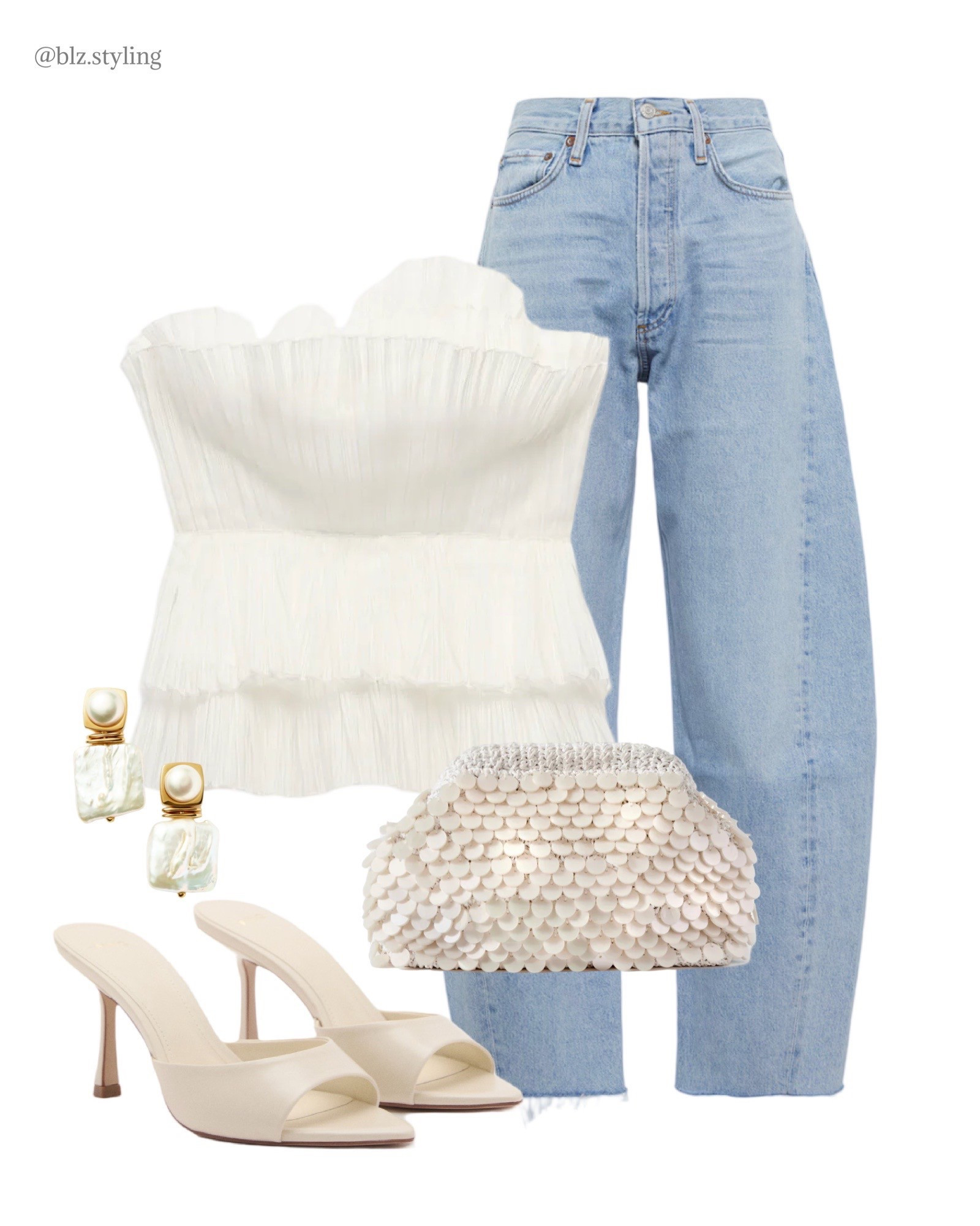 Summer styling, hen do, white corset, barrel jeans, shell clutch 

#LTKsummer #LTKstyletip #LTKuk